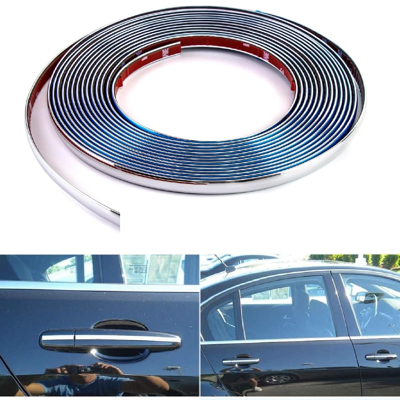 Side Window Chrome Beading Roll Custom Plated Decoration Trim Strip Line Car Door Fender Interior DIY Moulding Trimming Universal for car (10mm, 5m, Silver)