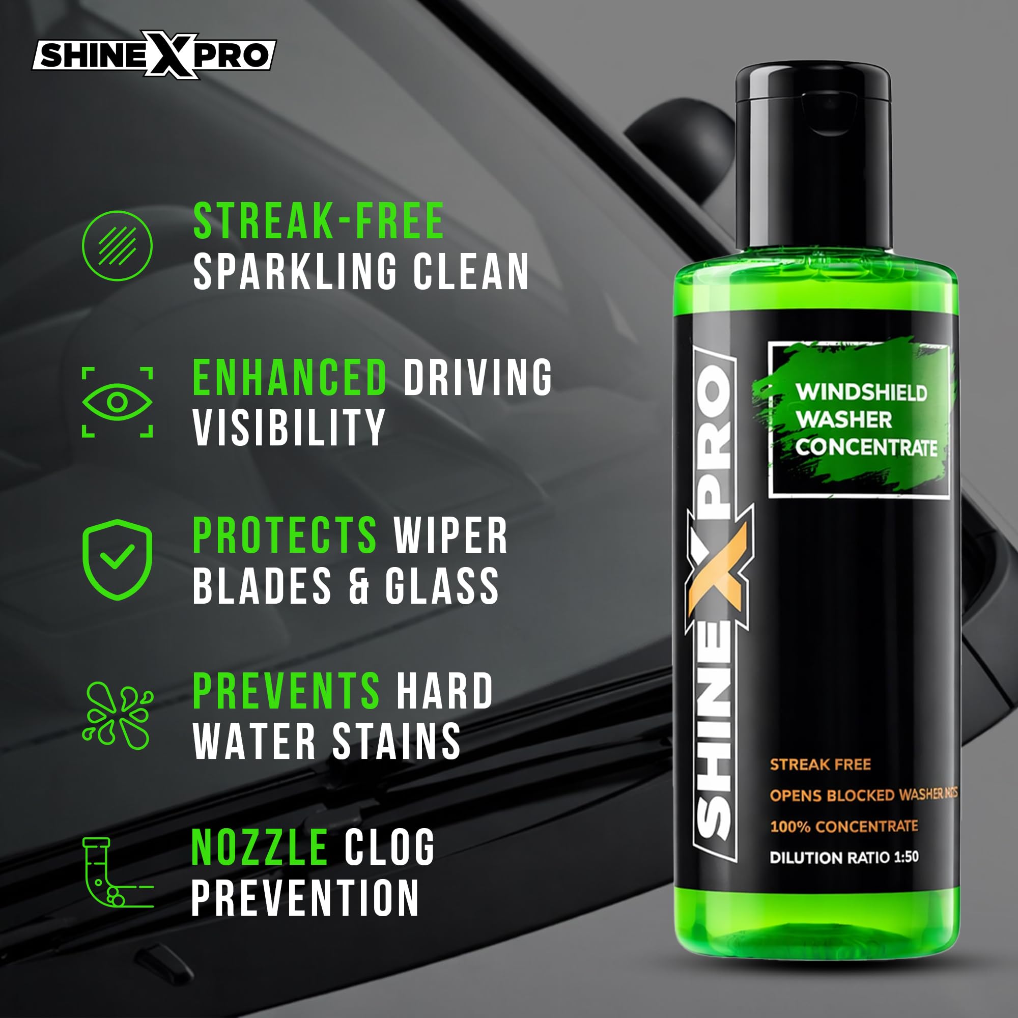 200mL Windshield Washer Fluid For Car - Car Windshield Cleaner Liquid In Concentrate Form (20mL Enough For 1L Tank) - Get A Streak Free Finish With Our Car Wiper Liquid