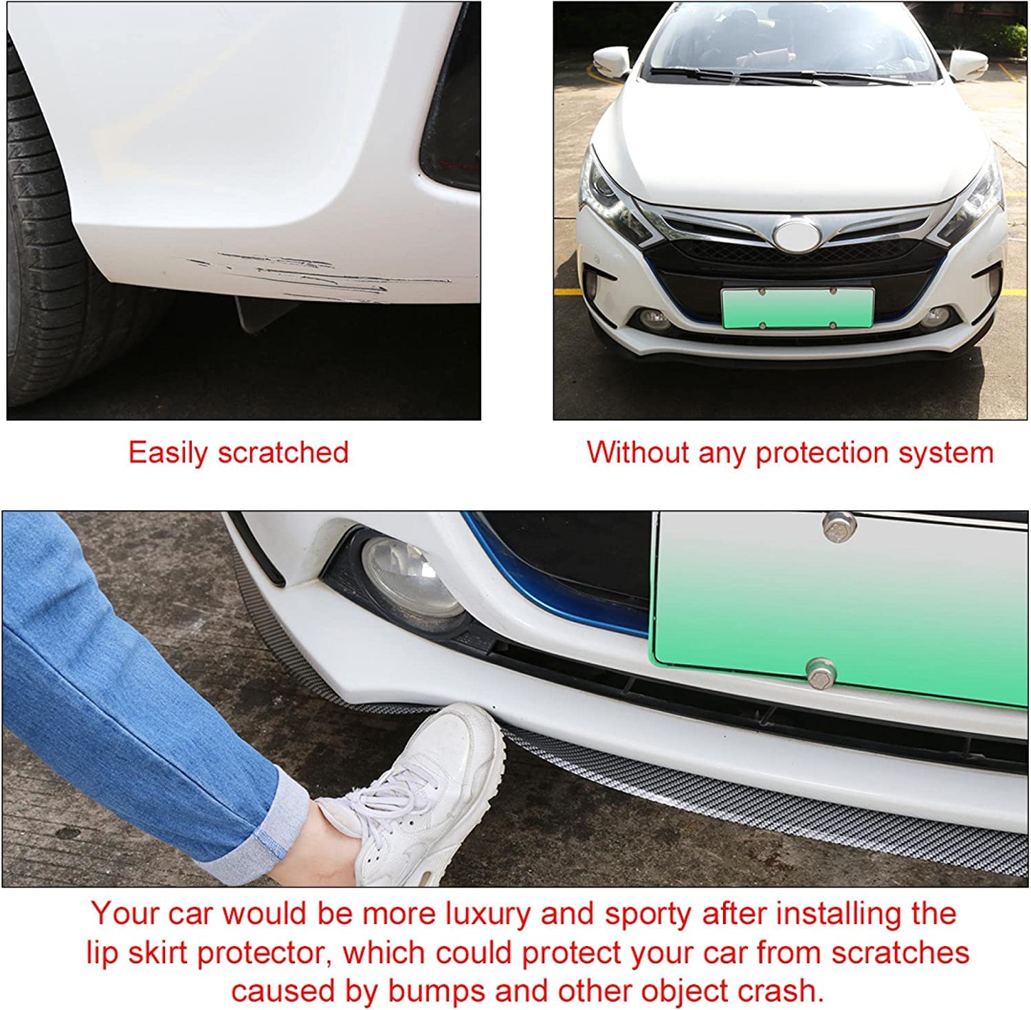 Car Samurai Front Bumper Protector | Black Body Kit Bumper Lip Side Skirt Rubber Compatible with All Cars Set of 1 (2.5 Meter)