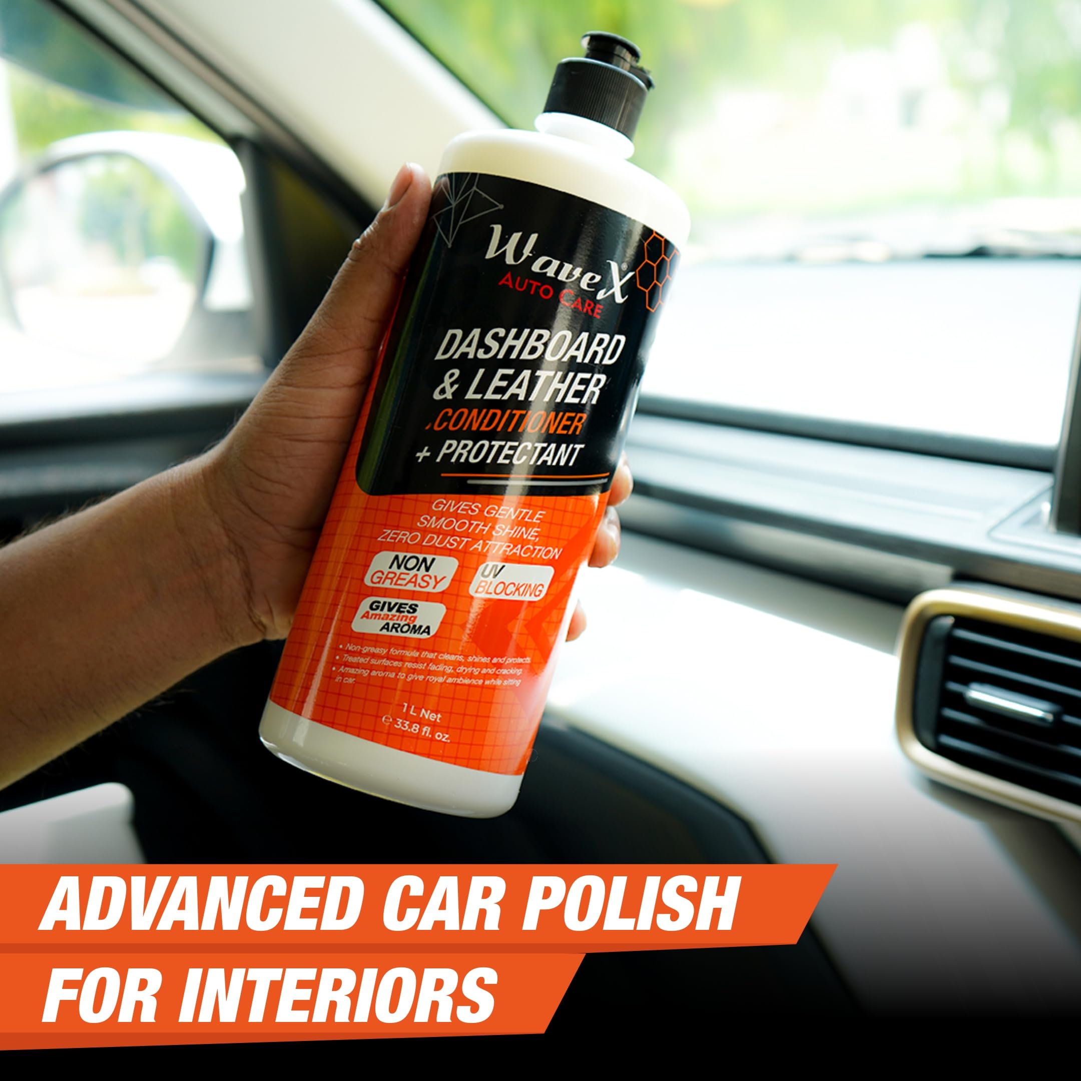 Dashboard Polish and Leather Conditioner + Protectant (1L) Car Dashboard Polish | Car Polish for Interior Plastic, Leather, Vinyl &amp; Rubber | Dashboard Polish that Protects, Shines &amp; Conditions