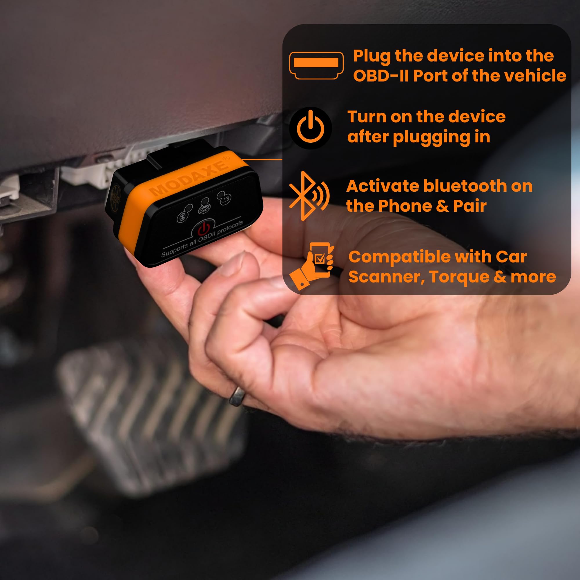 MODAXE Advanced Chipset OBD II Scanner Code Reader V2.2 Smart Car Vehicle Diagnostic Scanner Tool | Bluetooth 4.0 | Supports ODB2/OBDII Protocols | Compatible with Android &amp; Apple iOS