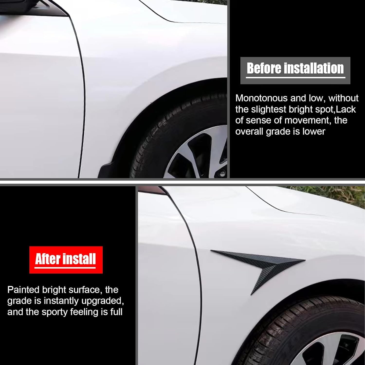 2 PCS Car Fender Side Vents, ABS Air Flow Intake Hole Grille Spoiler Auto Exterior Accessories Universal (Black)