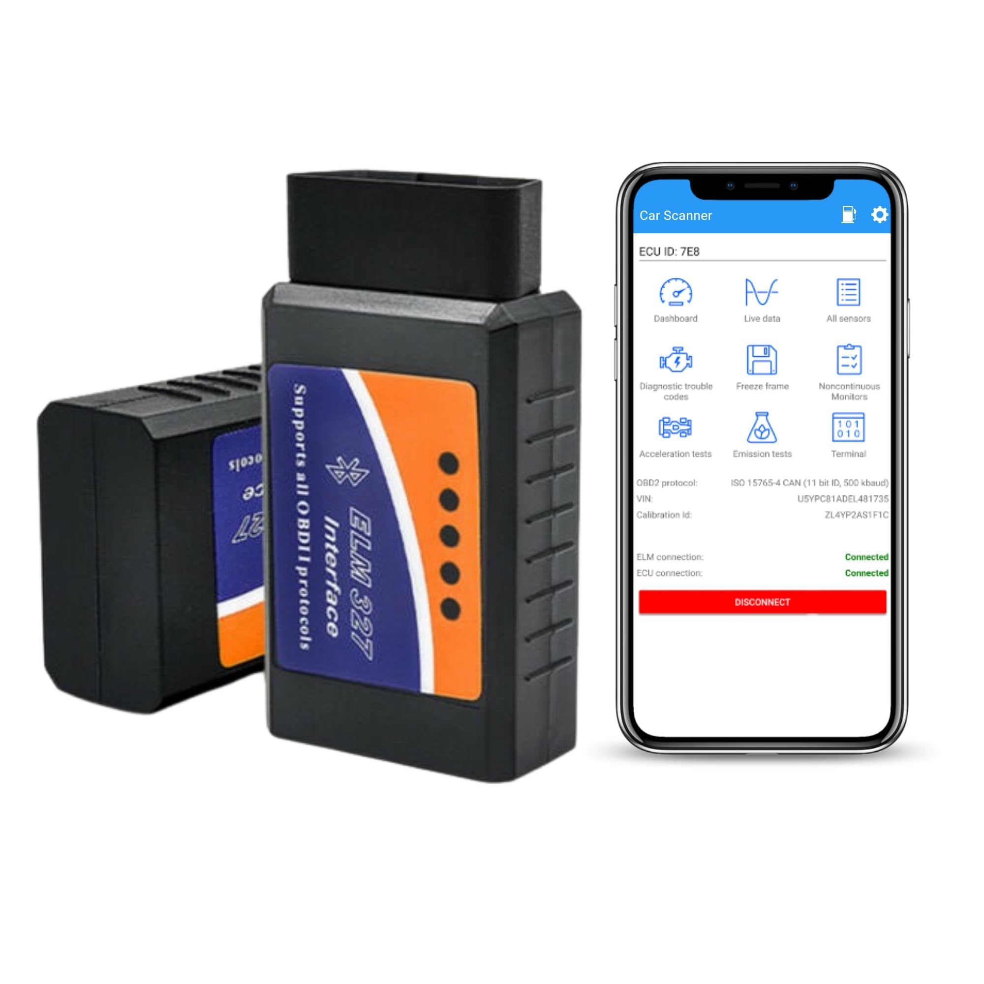MODAXE Bluetooth OBD II ELM327 Scanner Code Reader V2.1 - Vehicle Diagnostic Tool for OBDII Protocols - Compatible with Android &amp; iOS Devices - Smart Vehicle Health Monitor