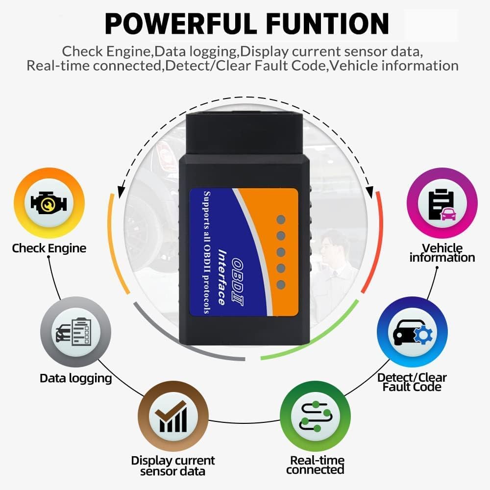 MODAXE Bluetooth OBD II ELM327 Scanner Code Reader V2.1 - Vehicle Diagnostic Tool for OBDII Protocols - Compatible with Android &amp; iOS Devices - Smart Vehicle Health Monitor