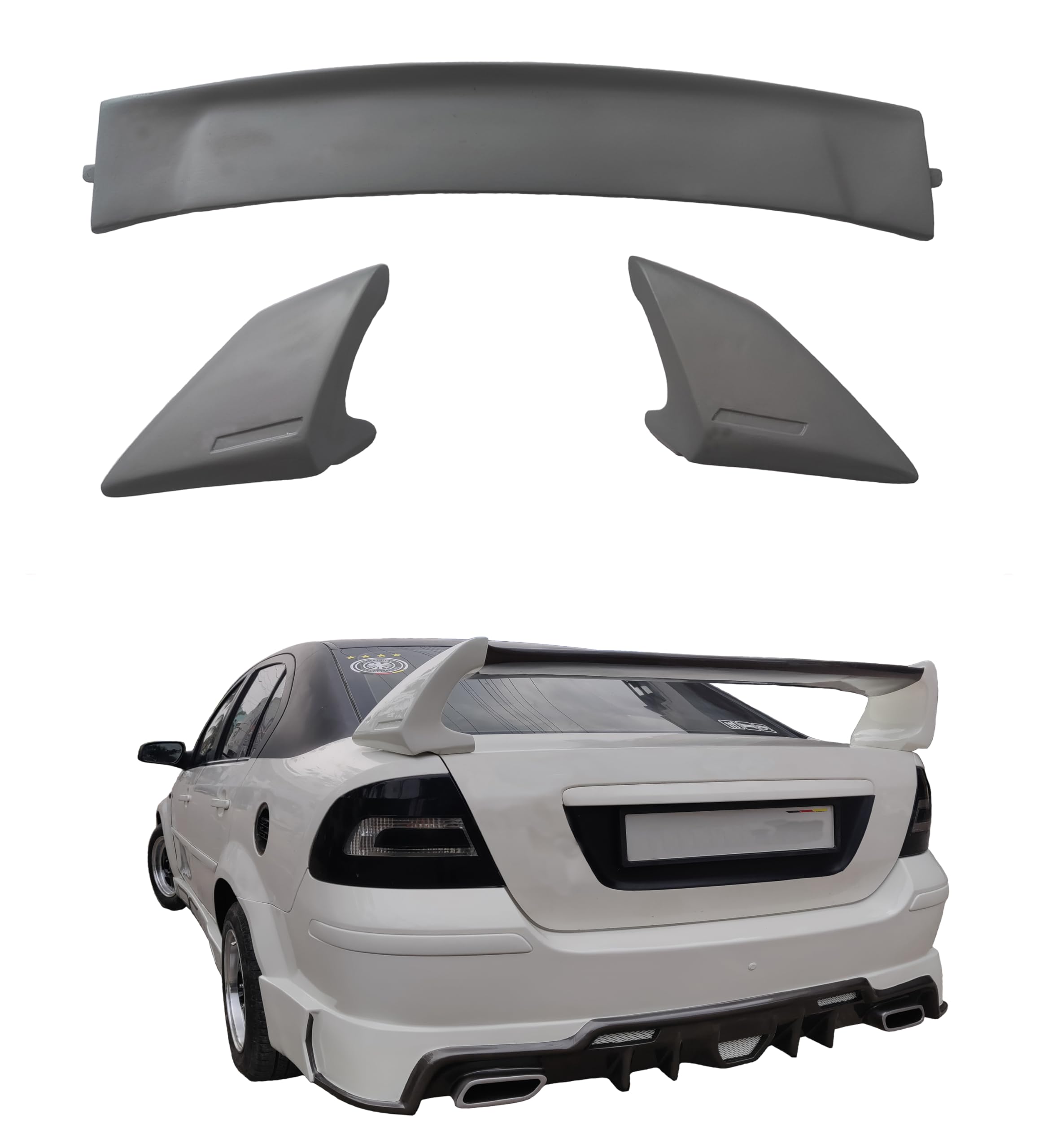 Car Spoiler Compatible with Fiesta (Unpainted - Ps Grey Color) Car Spoiler with Light Weight Fiber Reinforced Plastic (FRP) - Drilling Required.