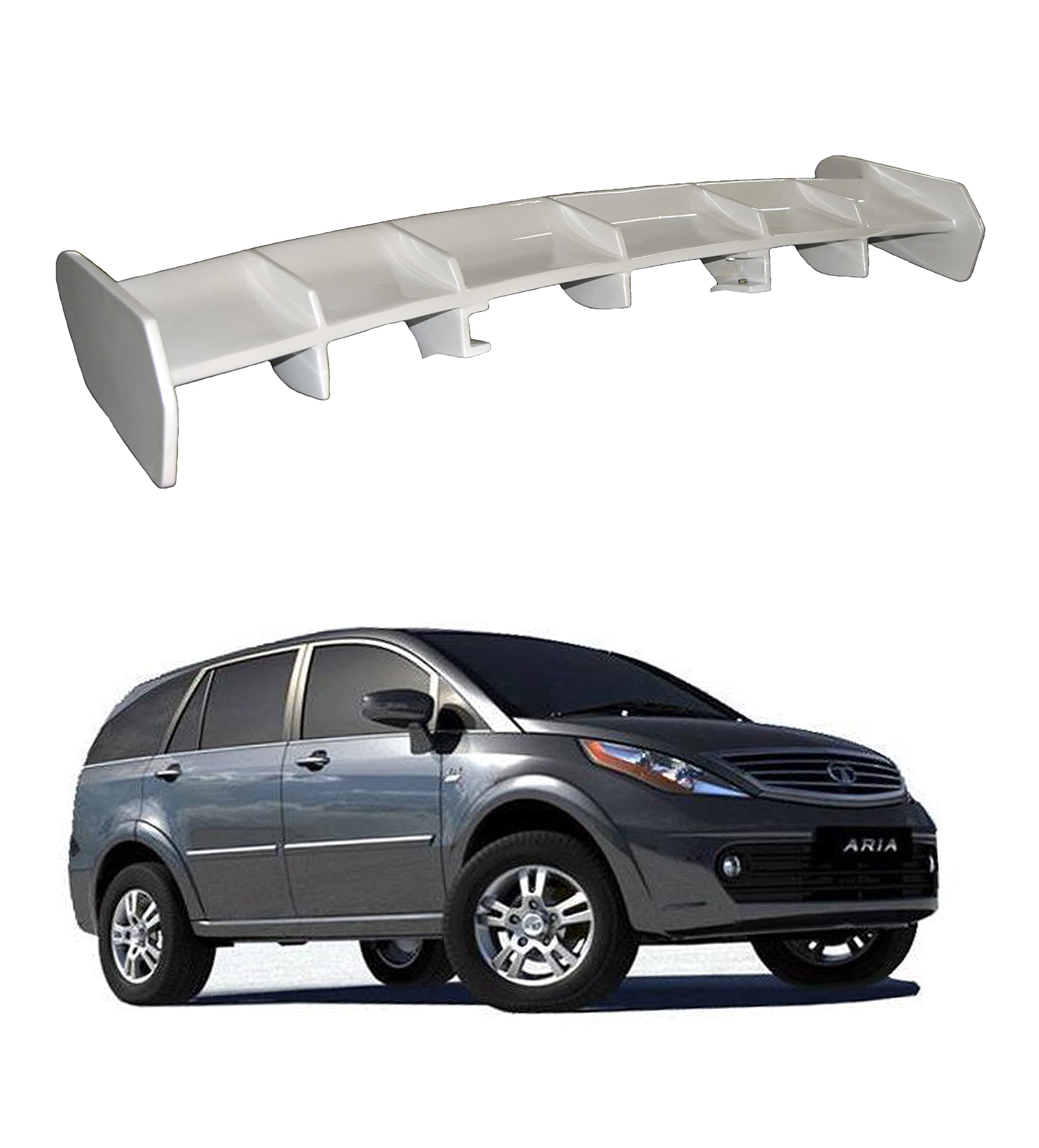 Car Spoiler Compatible with Tata Aria (Unpainted - Ps Grey Color) Car Spoiler with Light Weight Fiber Reinforced Plastic (FRP) Drilling Required.