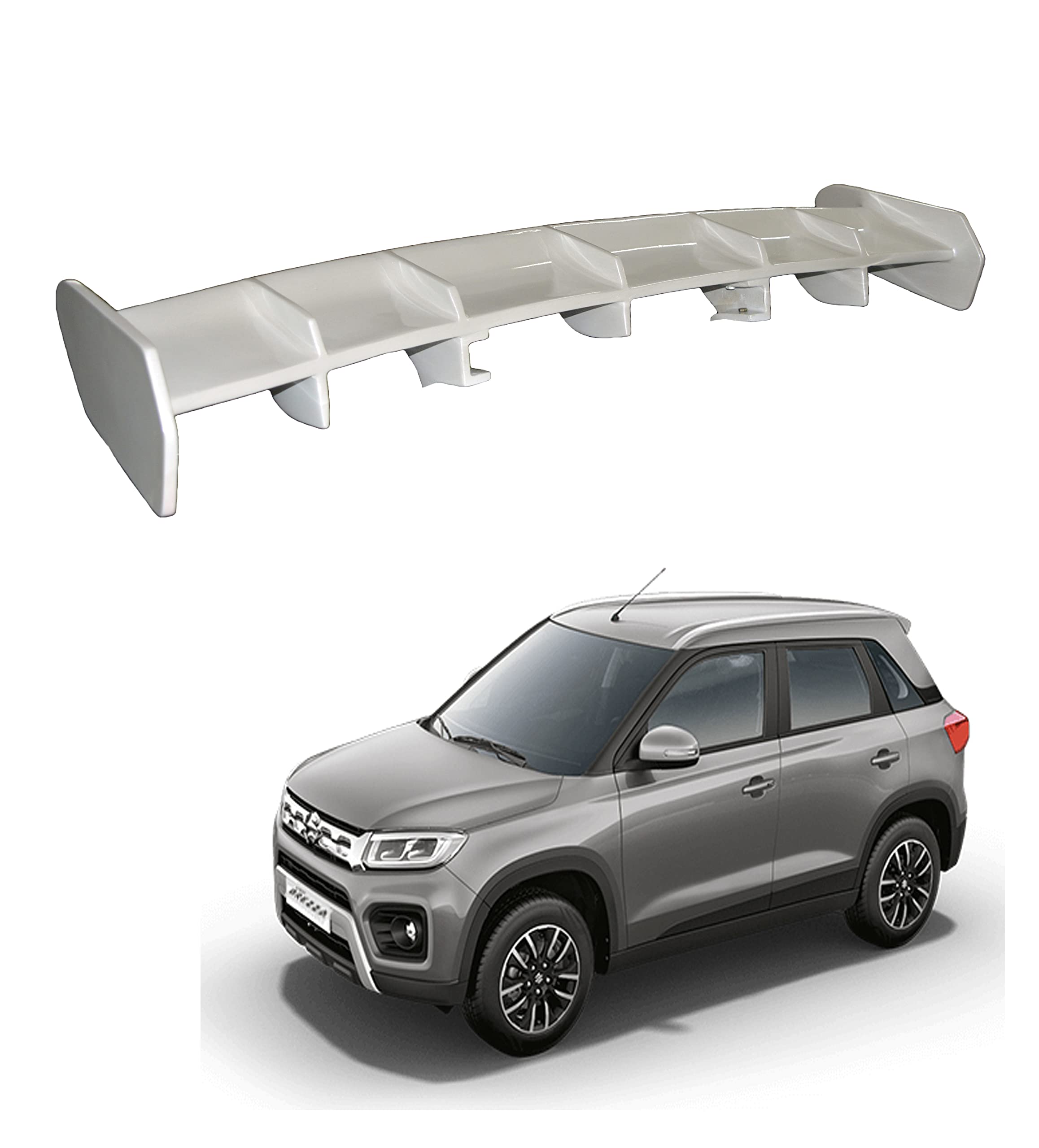 Car Spoiler Compatible with Maruti Vitara Brezza (Unpainted - Ps Grey Color) Car Spoiler with Light Weight Fiber Reinforced Plastic (FRP) Drilling Required.