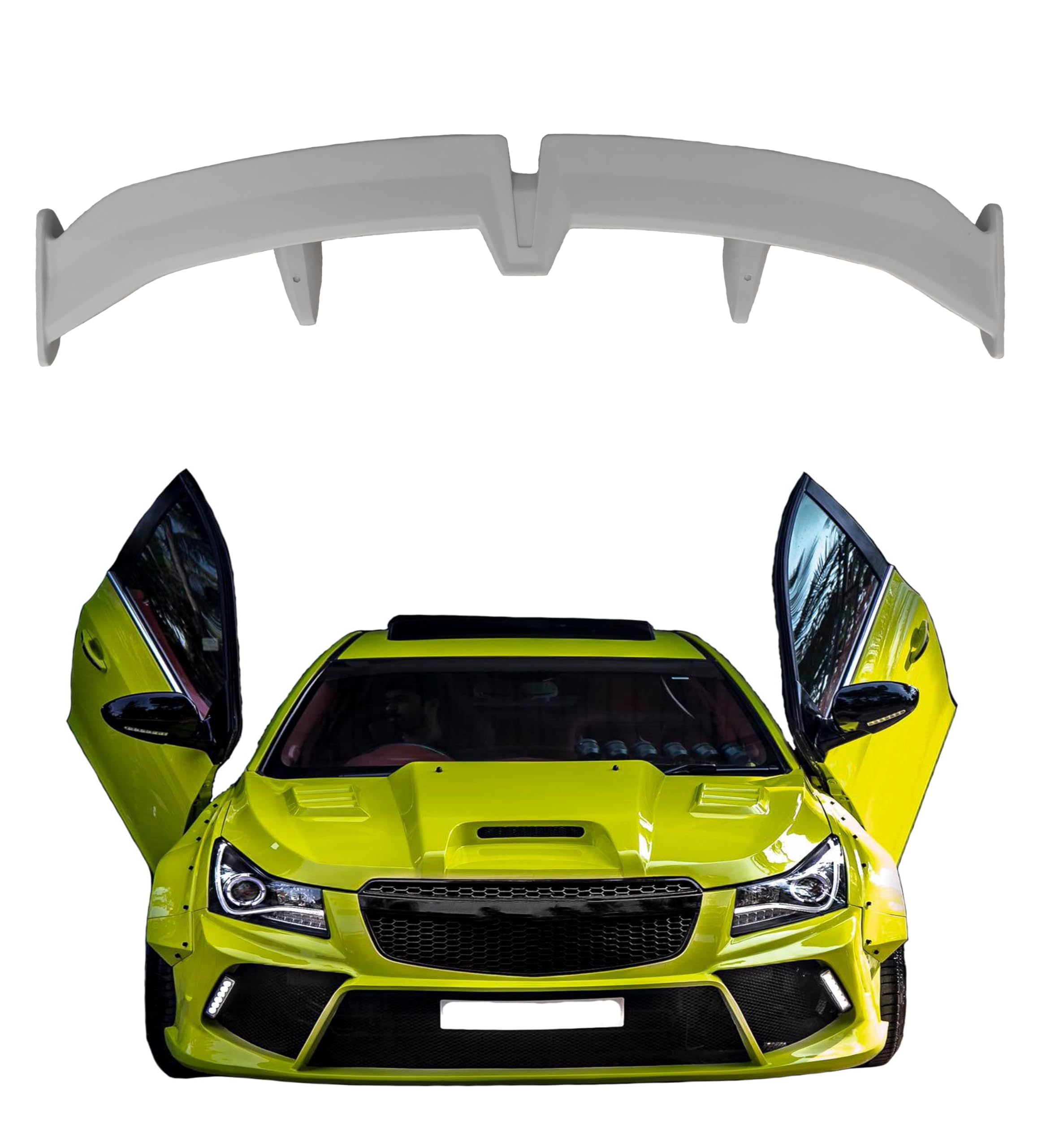 Car Spoiler Compatible for Cruze | Vento | Verna | Fludic Verna | Zest | Tiago | Virtus | Accent | Indigo | Semi-Finished - Unpainted (FRP) Spoiler for Cruze